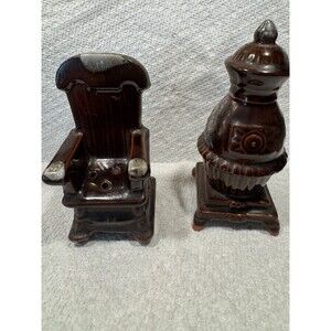 Vintage Terra Cotta Rocker Pot Belly Stove S/P Shakers